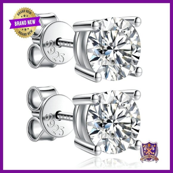 Moissanite Stud Earrings 0.6-4Ct Sterling Silver Hypoallergenic